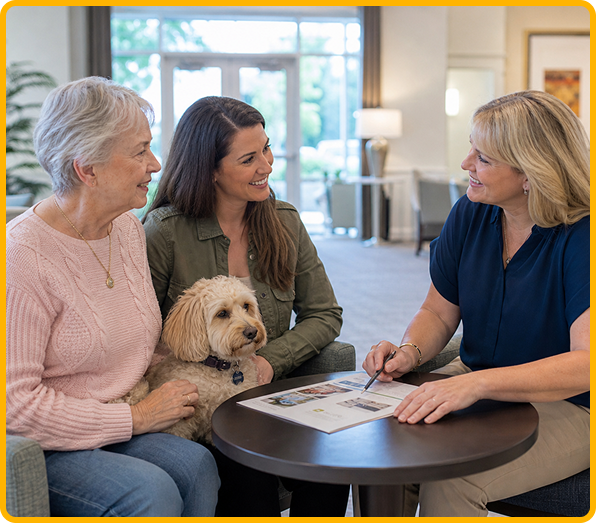 Families discussing senior living options